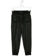 Simonetta Leather Look Frill Trim Pocket Trousers - Black