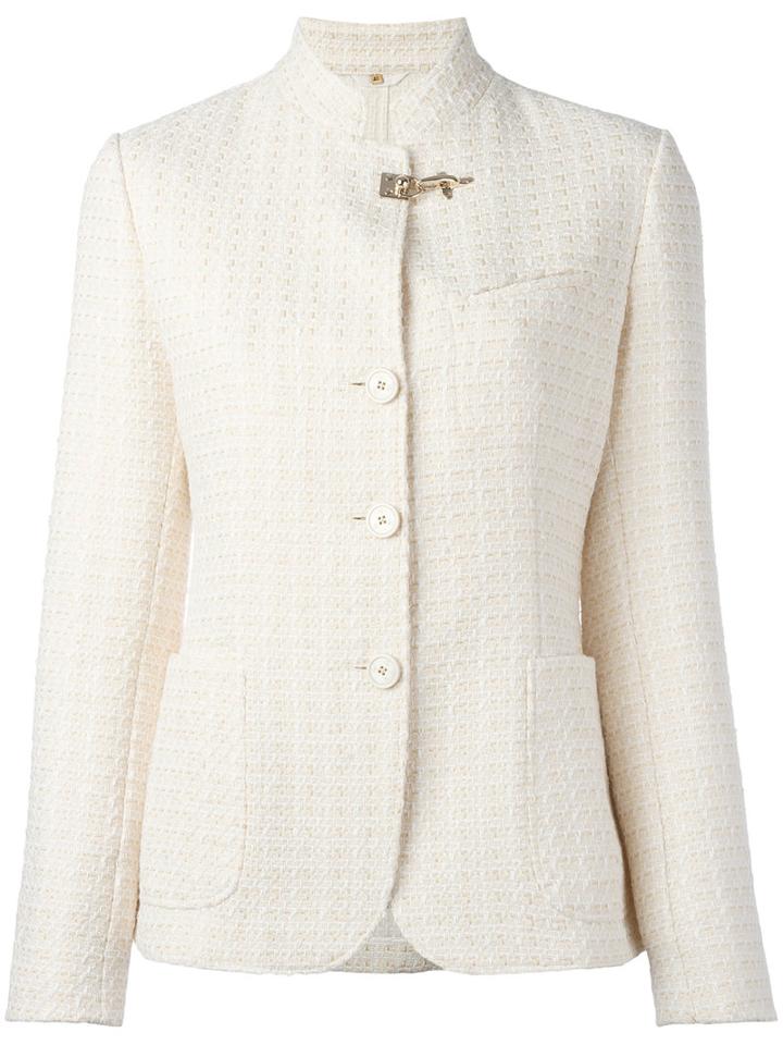 Fay Embossed Print Fitted Jacket, Women's, Size: 44, White, Cotton/polyamide/polyester/cupro