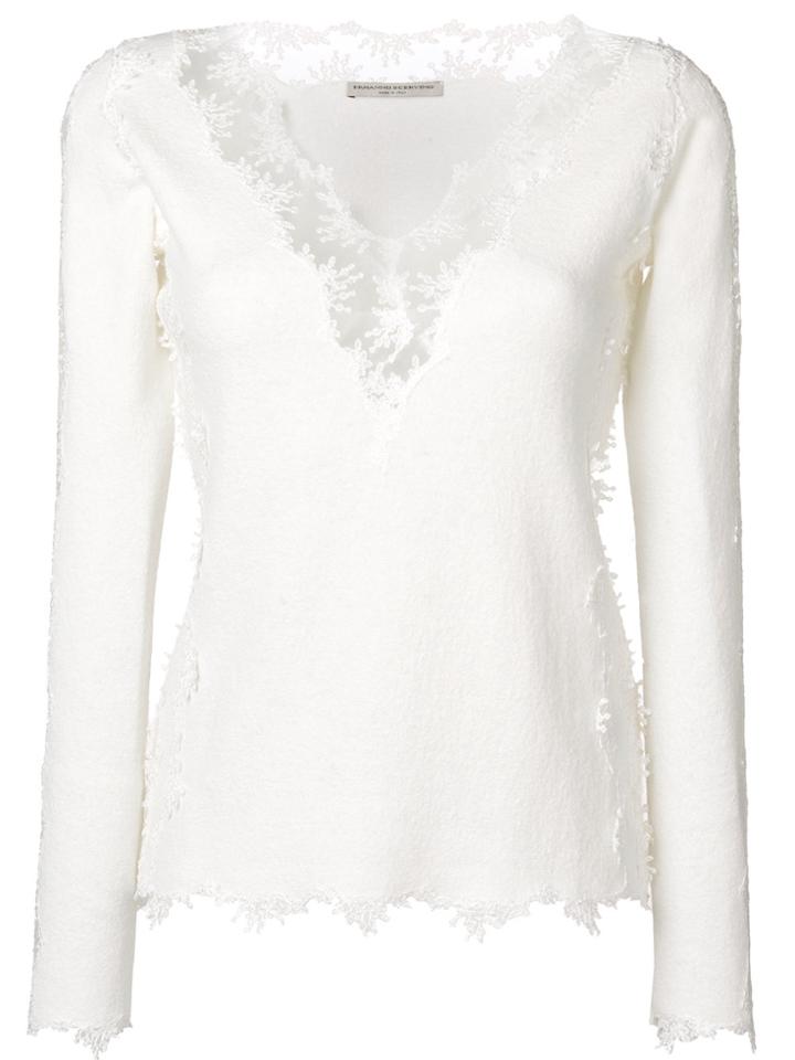 Ermanno Scervino V Neck Lace Sweater - Nude & Neutrals