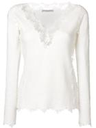 Ermanno Scervino V Neck Lace Sweater - Nude & Neutrals