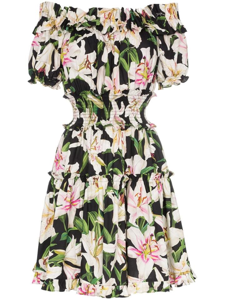 Dolce & Gabbana Off-the-shoulder Lily Print Dress - Hnkk8