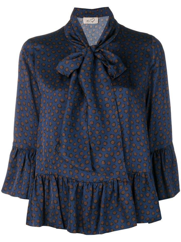 Ki6 Pussy Bow Peplum Blouse - Blue