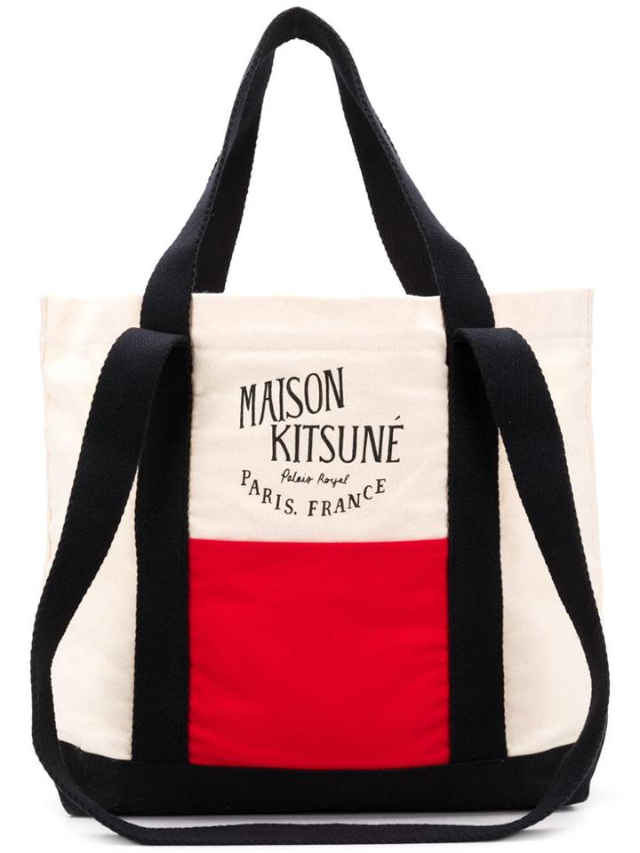 Maison Kitsuné Tricolour Logo Tote Bag - White