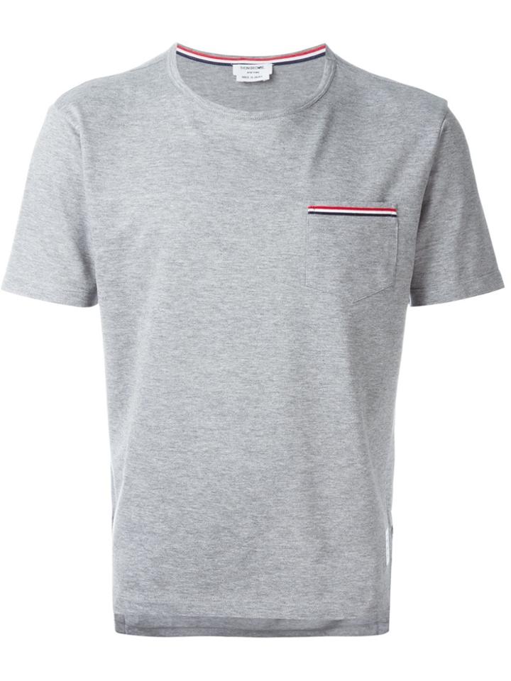Thom Browne Short Sleeve T-shirt With Chest Pocket In Grey Jersey