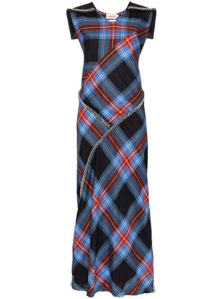 Charles Jeffrey Loverboy Tartan Chain-detail Maxi Dress - Blue