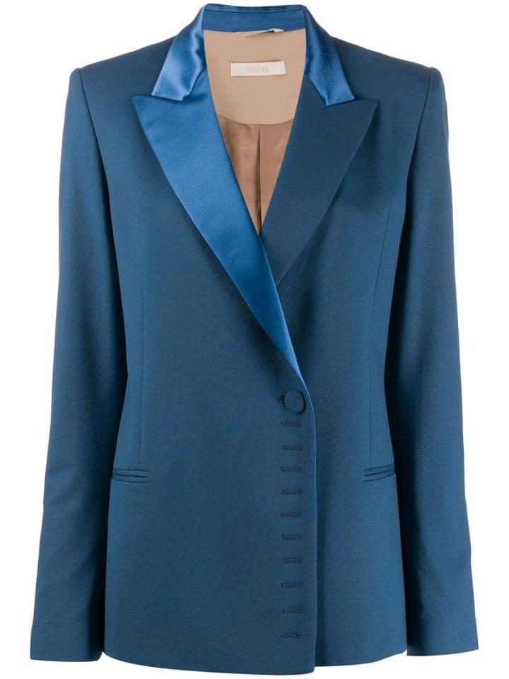 Ssheena Satin Lapel Wool Blazer - Blue