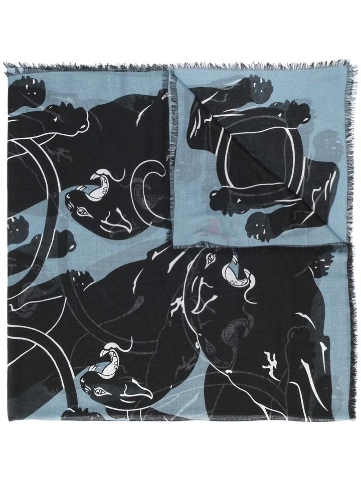 Valentino - Valentino Garavani Panther Print Scarf - Women - Silk/cashmere - One Size, Blue, Silk/cashmere