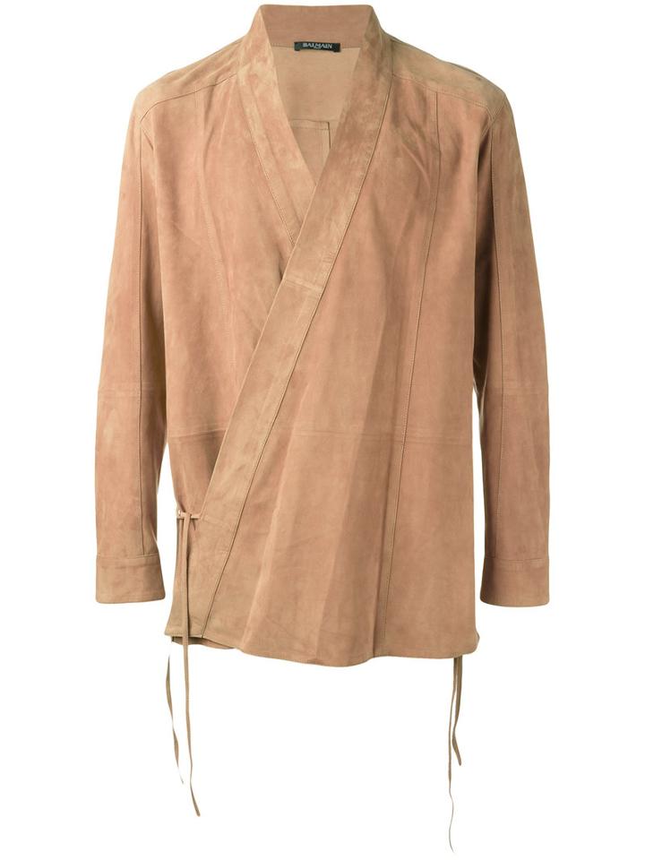 Balmain Wrap Jacket, Men's, Size: 40, Nude/neutrals, Lamb Skin