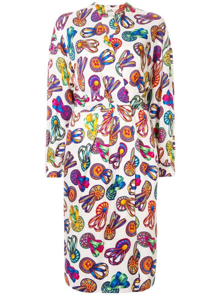 Hermès Pre-owned Ribbons Print Midi Dress - White