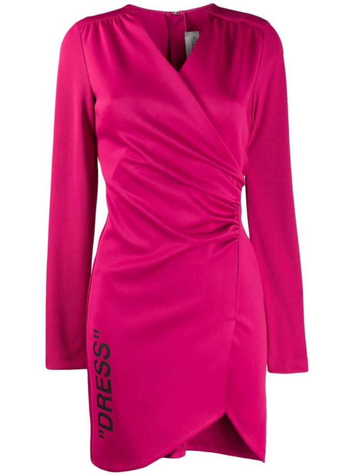 Off-white Ribbed Sleeve Ruched Dress - Pink