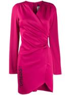 Off-white Ribbed Sleeve Ruched Dress - Pink
