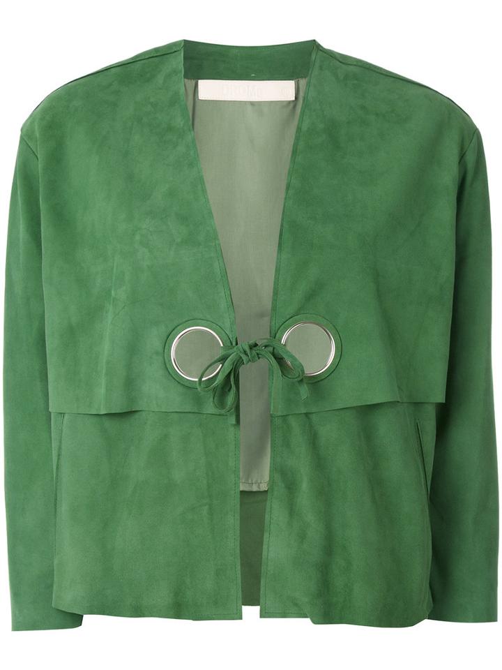 Drome - Cropped Eyelet Jacket - Women - Goat Skin/acetate/cupro - S, Green, Goat Skin/acetate/cupro
