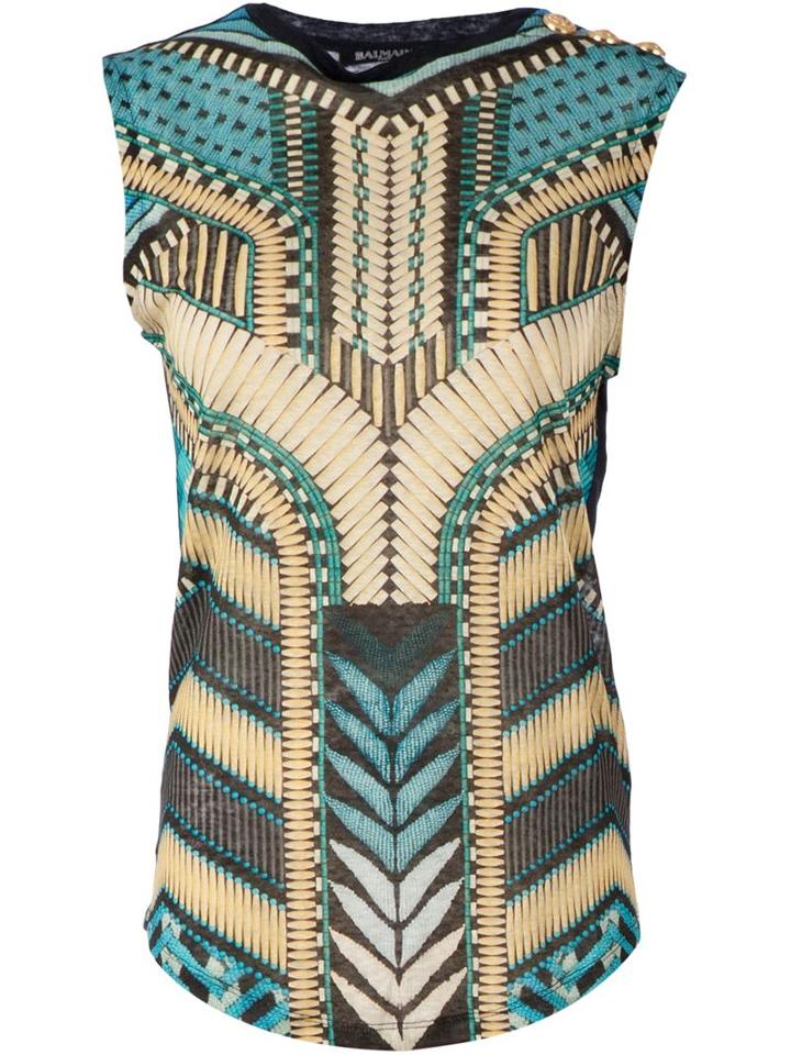 Balmain Printed Sleeveless Top, Women's, Size: 36, Black, Linen/flax