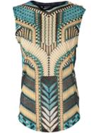 Balmain Printed Sleeveless Top, Women's, Size: 36, Black, Linen/flax