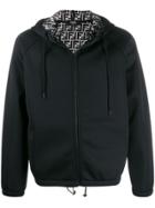 Fendi Monogrammed Lining Zipped Hooded Jacket - Black