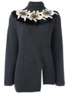 Antonio Marras Embroidered Feather Ribbed Jumper, Women's, Size: Large, Grey, Angora/wool/feather