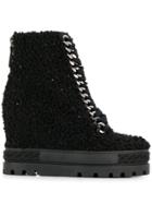 Casadei Shearling Wedge Boots - Black