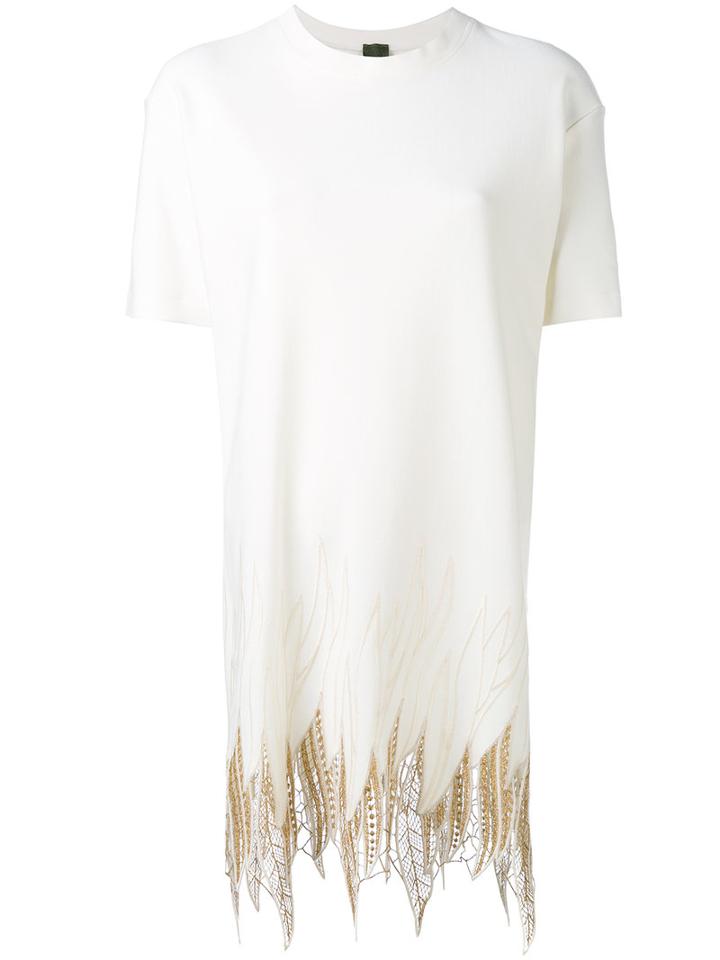 Mr & Mrs Italy - Embroidered Hem T-shirt - Women - Polyamide/spandex/elastane/viscose - Xxs, Women's, White, Polyamide/spandex/elastane/viscose