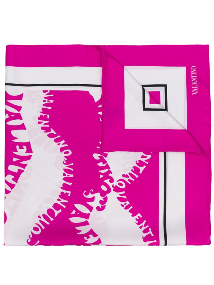 Valentino Logo Embroidered Scarf - Pink & Purple