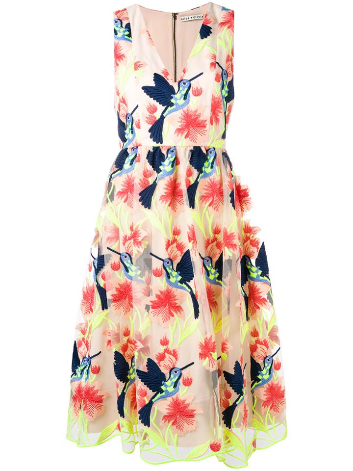 Alice+olivia Becca Embroidered Midi Dress - Multicolour