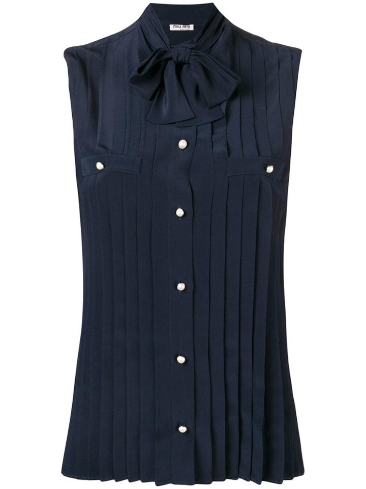 Miu Miu Pussy Bow Pleated Shirt - Blue