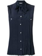 Miu Miu Pussy Bow Pleated Shirt - Blue