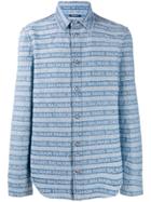 Balmain Logo Striped Western Denim Shirt - Blue