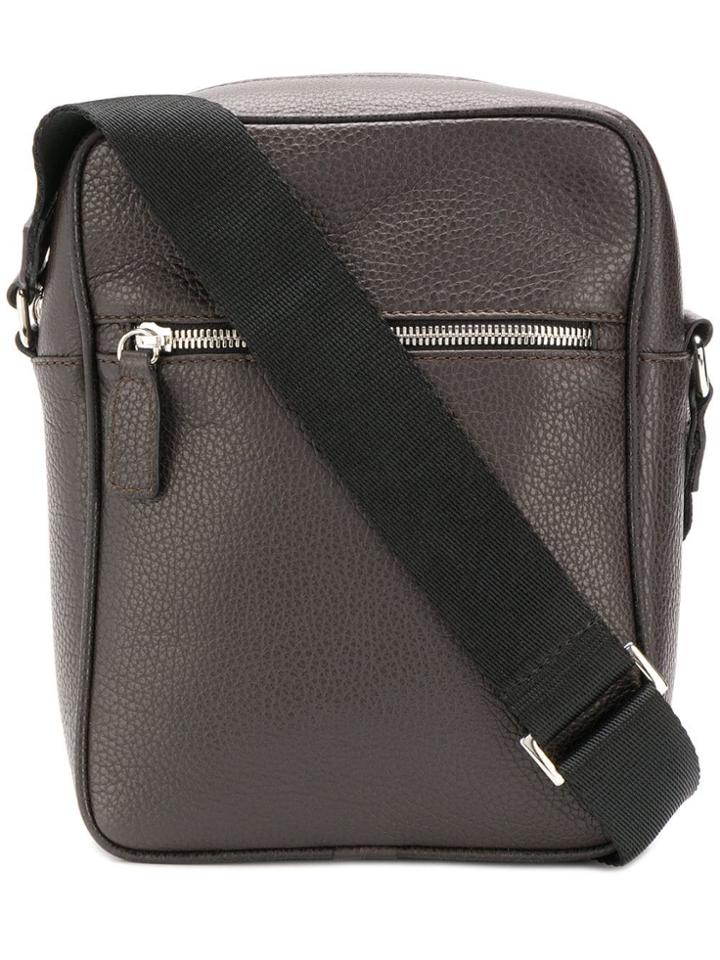 Canali Logo Embossed Shoulder Bag - Brown