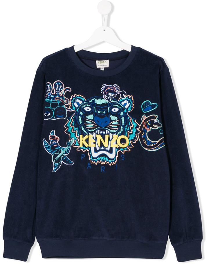Kenzo Kids Teen Logo Embroidered Towelling Sweatshirt - Blue