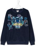 Kenzo Kids Teen Logo Embroidered Towelling Sweatshirt - Blue