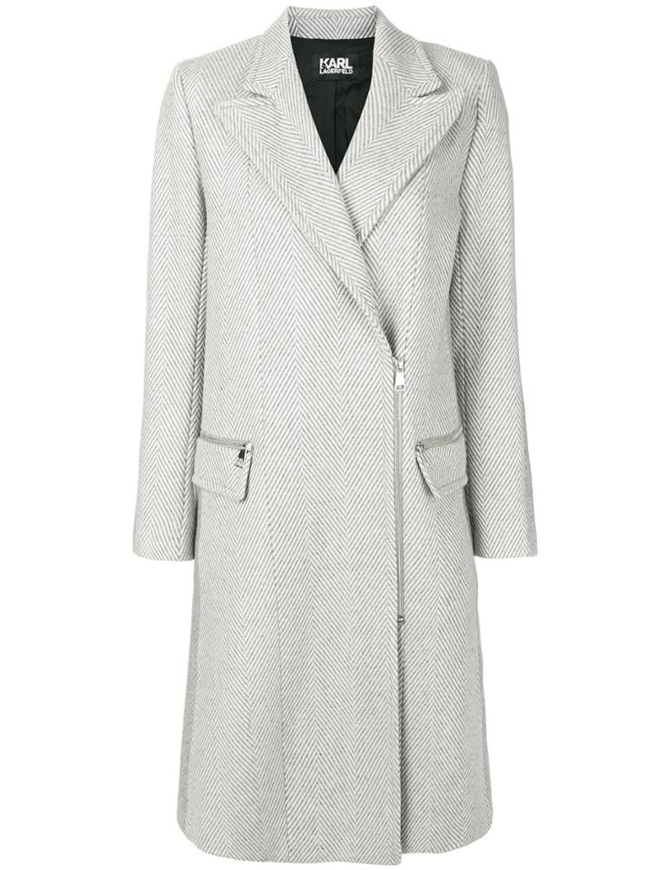 Karl Lagerfeld Herringbone Zip Coat - White