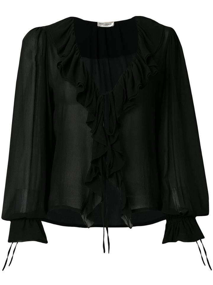 Saint Laurent Ruffle Tie Blouse - Black