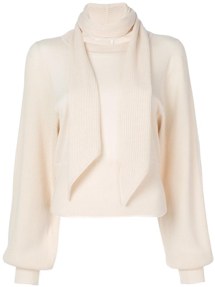 Chloé - Tie Neck Sweater - Women - Wool - S, Nude/neutrals, Wool