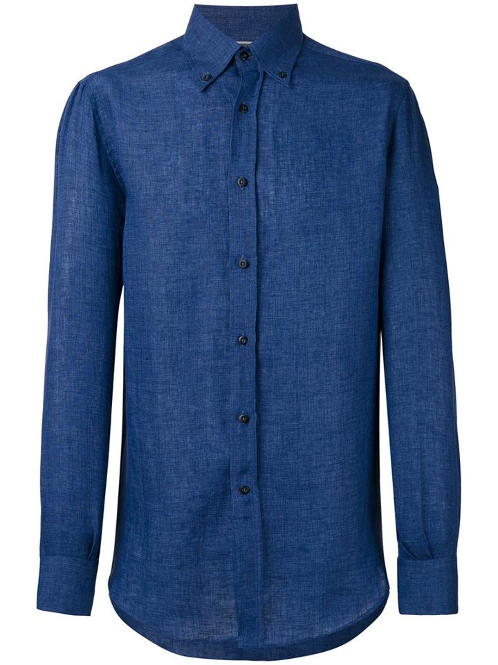 Brunello Cucinelli Buttoned Down Collar Shirt, Men's, Size: Xl, Blue, Cotton/linen/flax