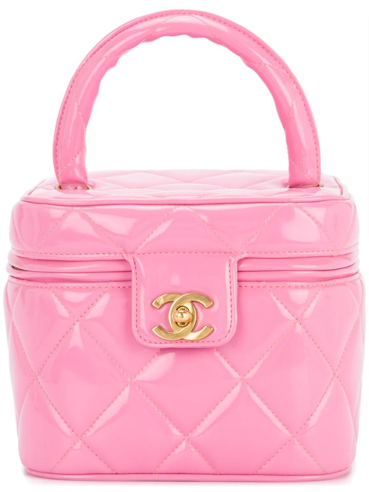 Chanel Vintage Quilted Cc Cosmetic Hand Bag Vanity - Pink & Purple