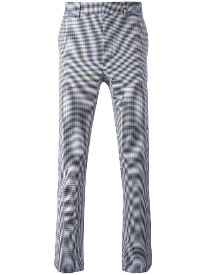 Prada Checked Print Tailored Trousers, Men's, Size: 48, Blue, Cotton/polyamide/spandex/elastane/virgin Wool