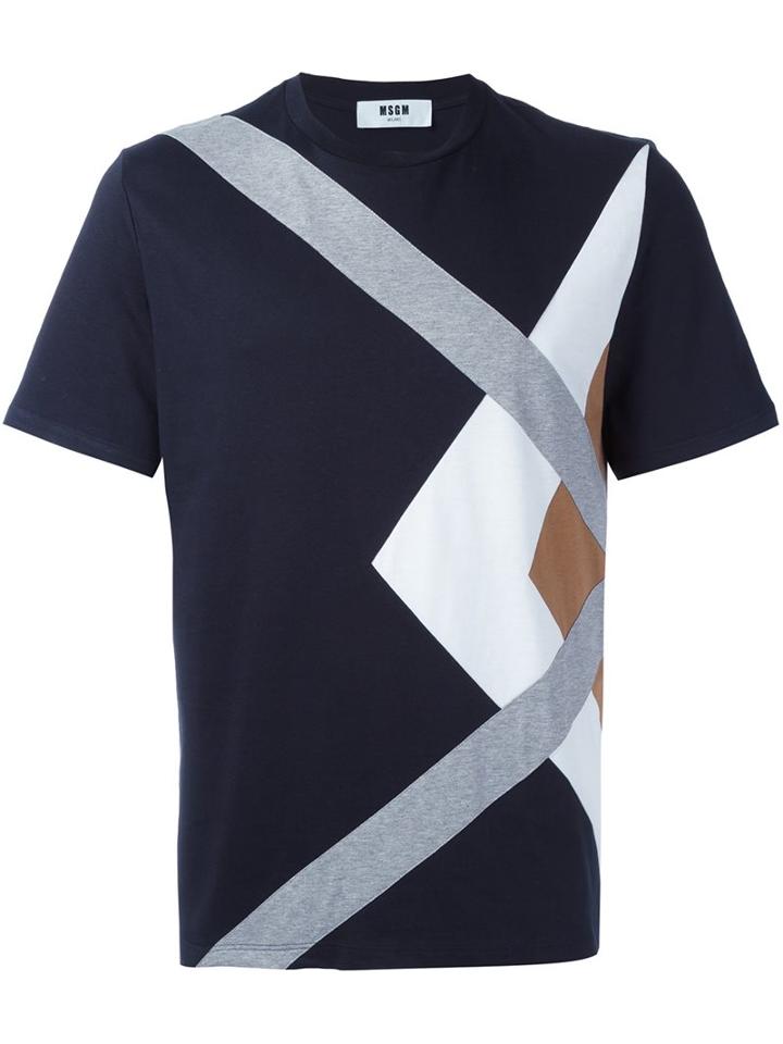 Msgm Paneled T-shirt, Men's, Size: Large, Blue, Cotton