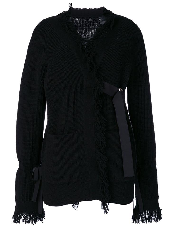 Sacai Fringed Wrap Cardigan - Black