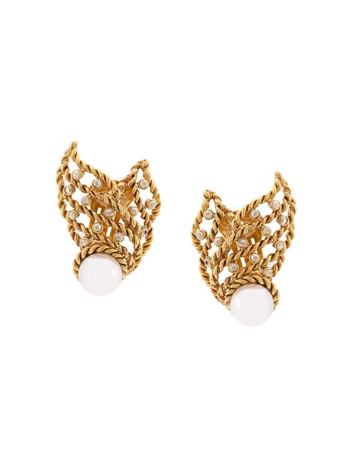 Oscar De La Renta Pearl Net Earrings - Yellow