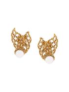Oscar De La Renta Pearl Net Earrings - Yellow