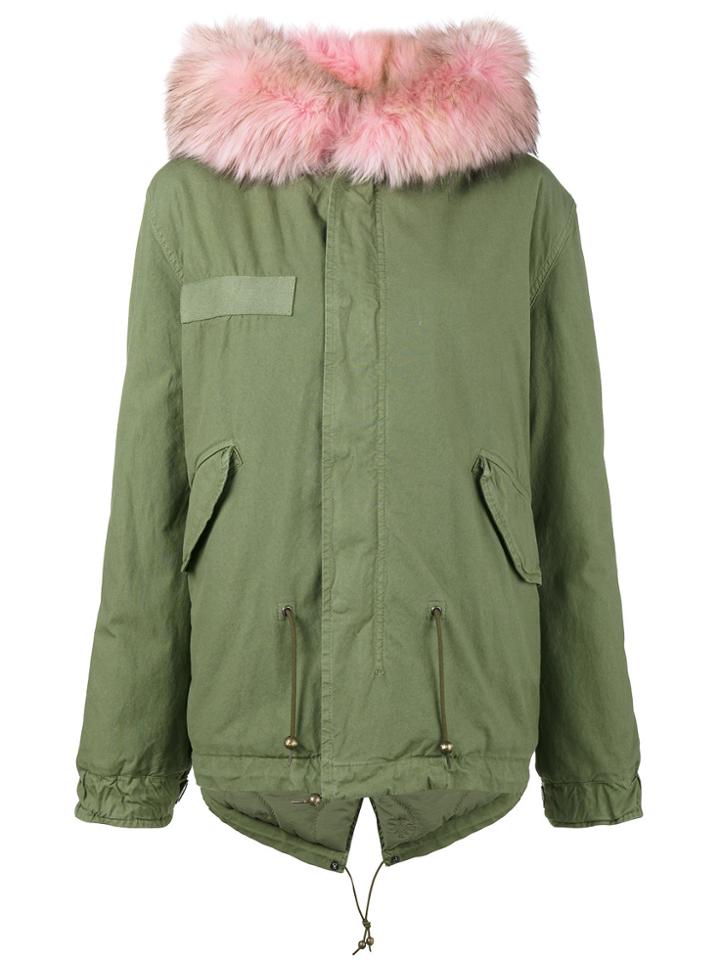 Mr & Mrs Italy Short Green Pink Fur Trim Parka