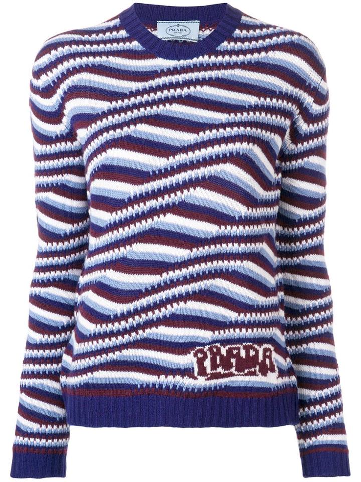 Prada Cashmere Geometric Stripes Sweater - Blue