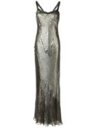 Alberta Ferretti Metallic (grey) Long Dress, Women's, Size: 44, Silk/polyester