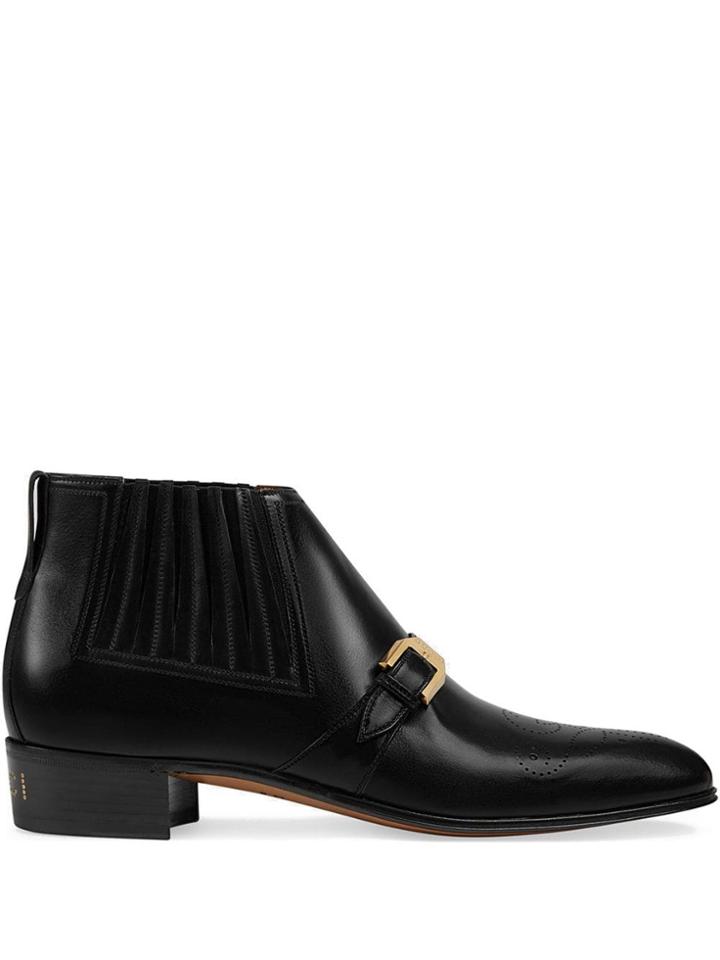 Gucci Leather Ankle Boot With G Brogue - Black