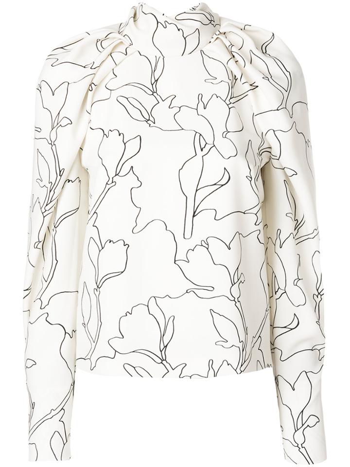 Carven Floral Print Gathered Blouse - White