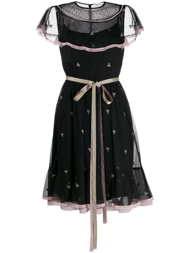 Red Valentino Embroidered Tulle Ribbon Dress - Black