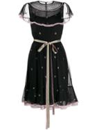 Red Valentino Embroidered Tulle Ribbon Dress - Black