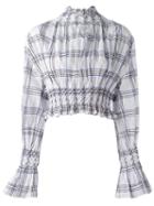 Kenzo Plaid Smocked Blouse, Women's, Size: 36, White, Cotton