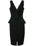 Black Halo Frill Plunge Dress