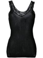 Helmut Lang - Lace Trim Ribbed Vest Top - Women - Cotton - M, Black, Cotton